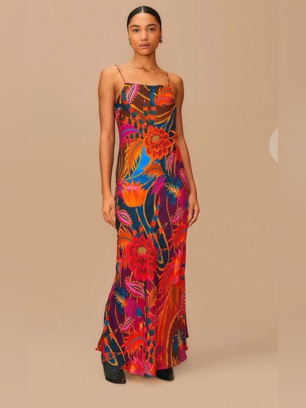 FARM Rio Bold Floral Maxi Slip Dress in Orange, Pink, Blue - Picture 1 of 6